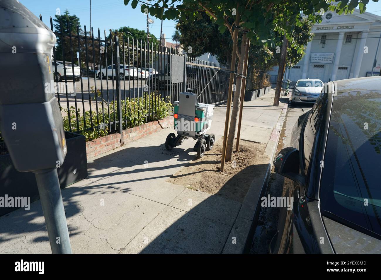 Mobile delivery units robot delivery services in streets of Los Angeles, California Stock Photo