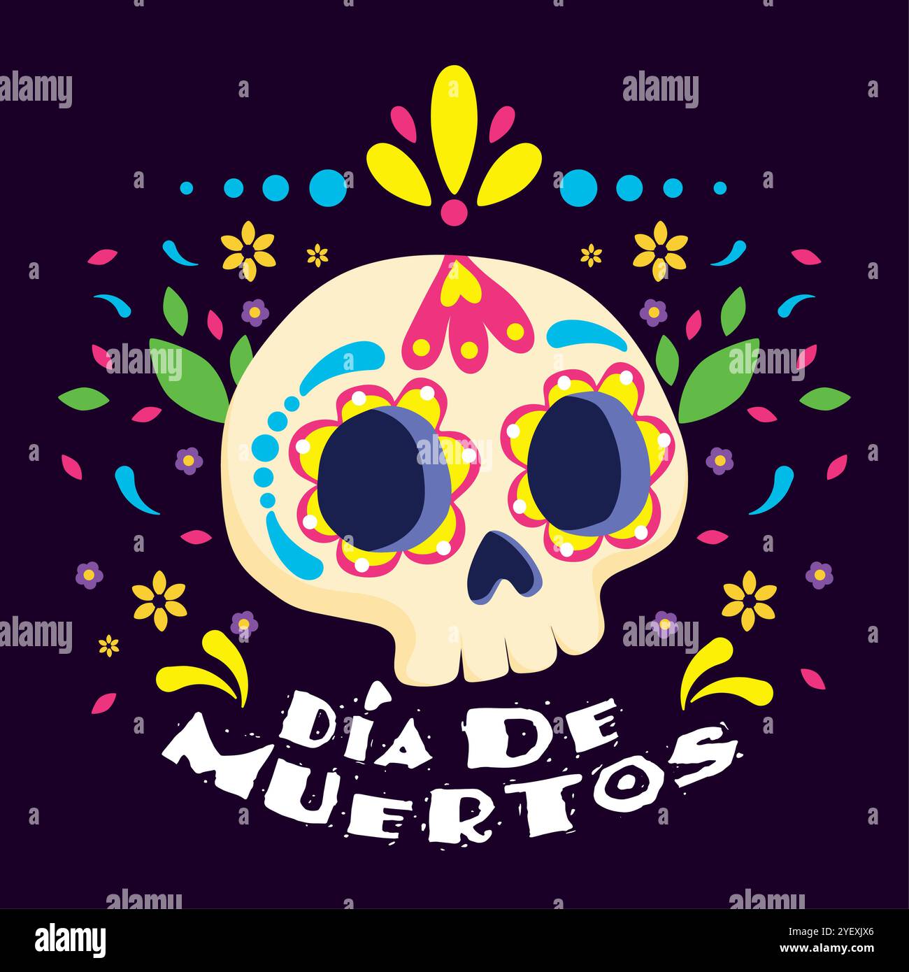 Day of the Dead sugar skull with colorful floral art, Vector Stock ...