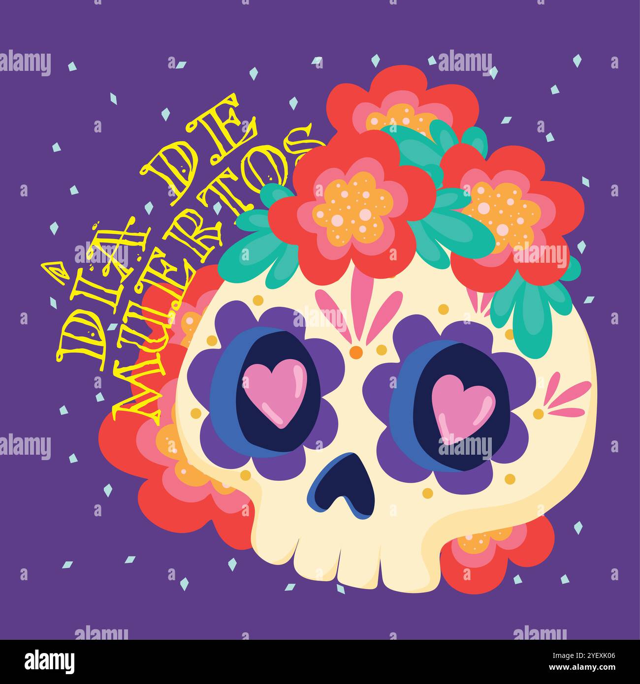 Decorative Day of the Dead sugar skull with flowers, Vector Stock ...