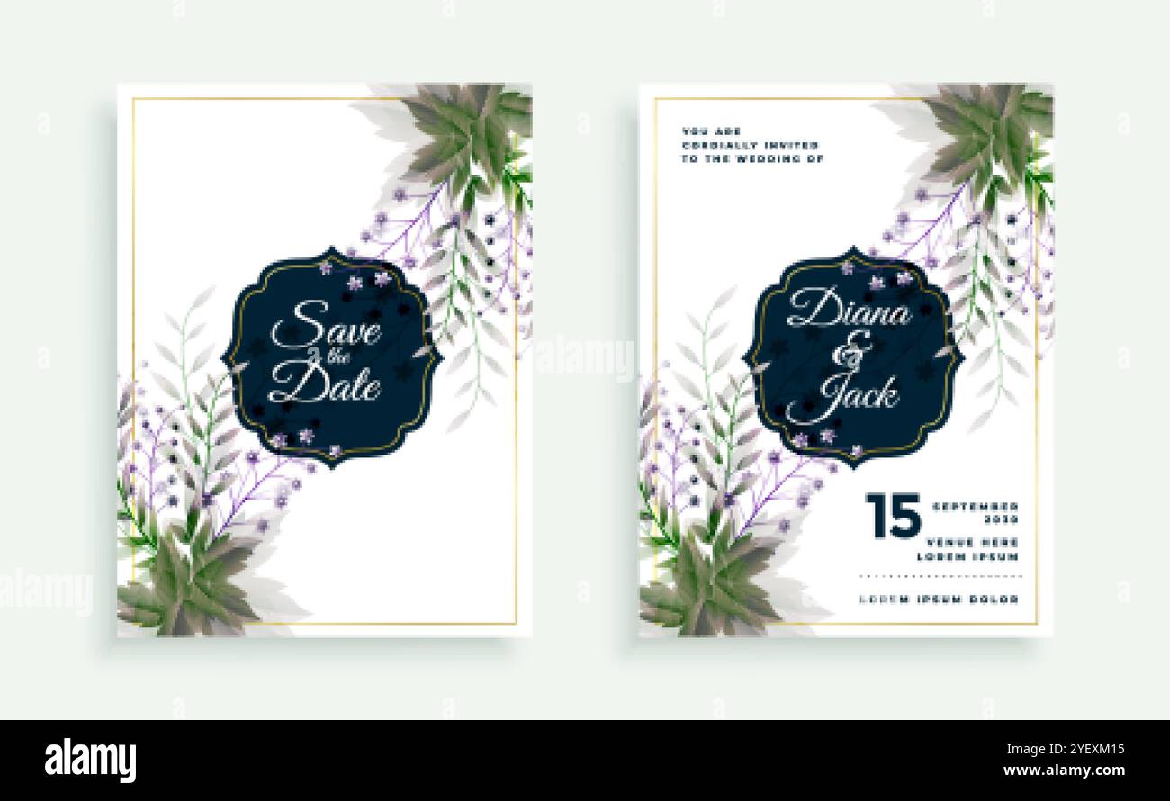 green leaves and flower wedding card template Stock Vector Image & Art ...