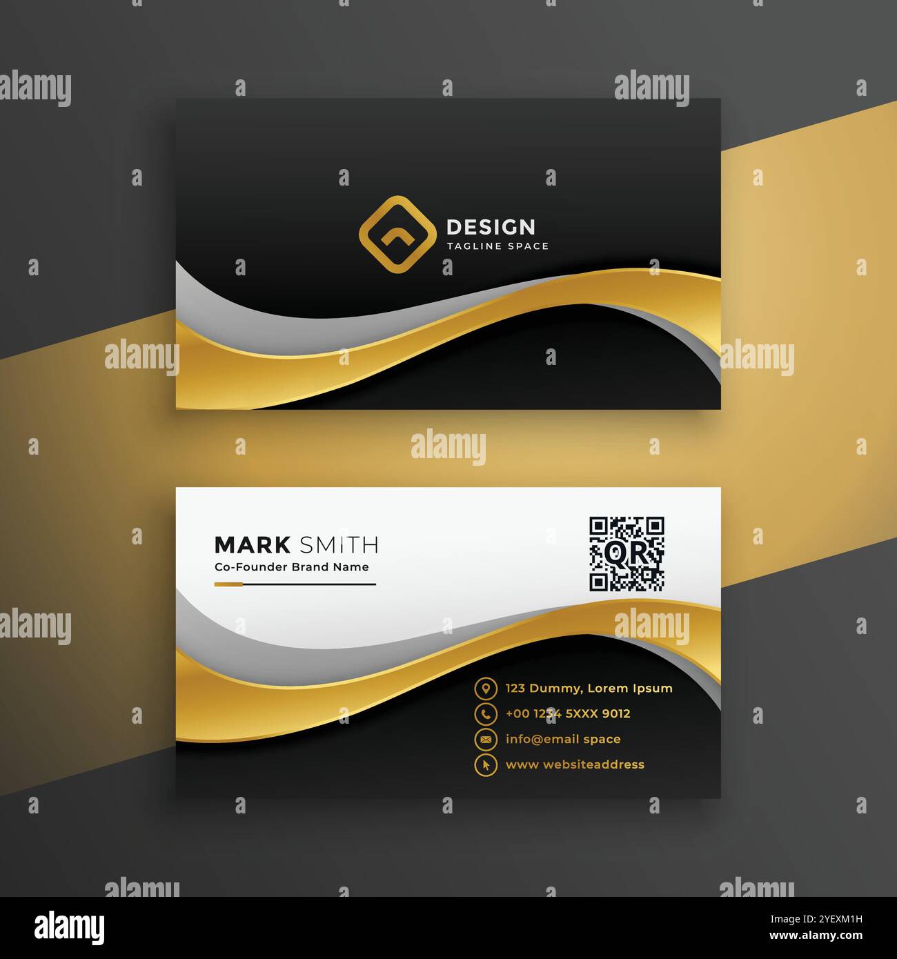 elegant golden wavy premium business card design Stock Vector Image ...