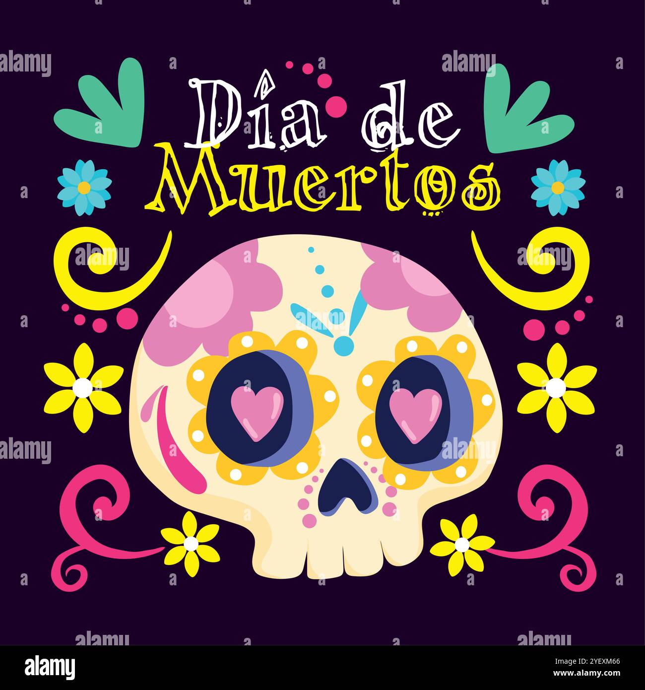 Day of the Dead sugar skull with colorful floral art, Vector Stock ...