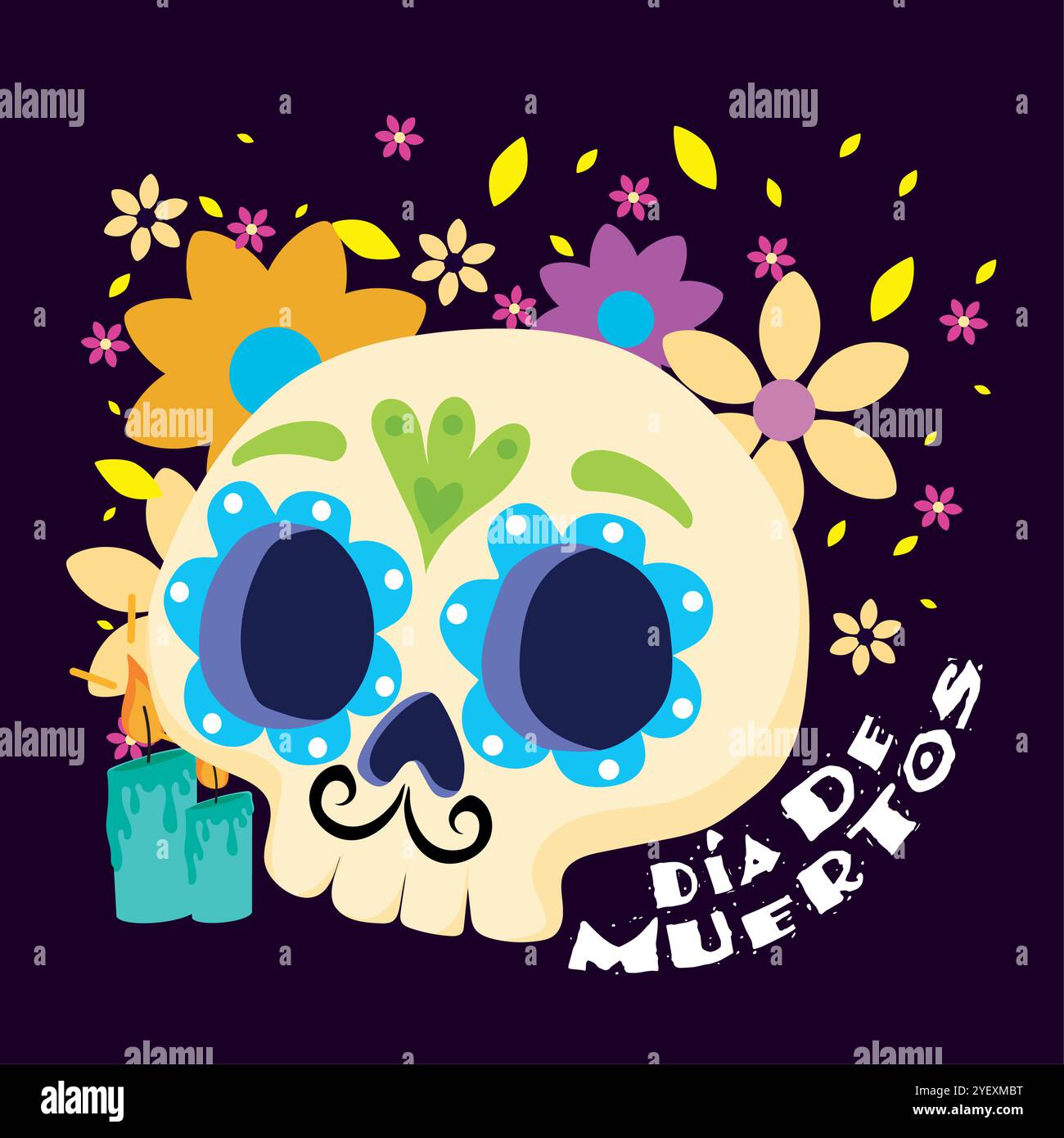 Day of the Dead sugar skull with colorful floral art, Vector Stock ...
