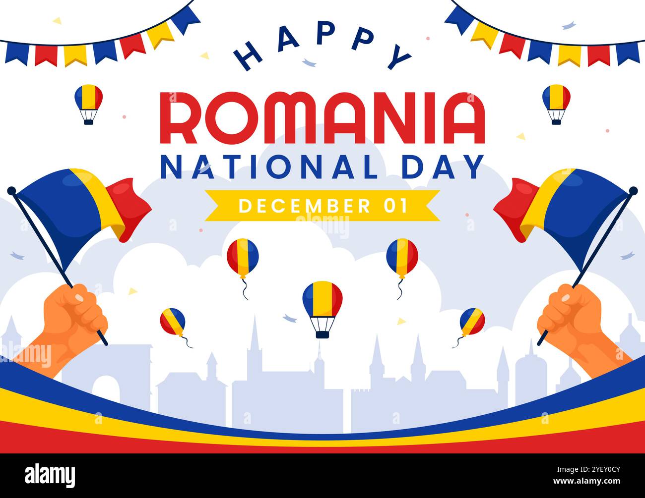 Romania National Day Illustration featuring the Romanian Flag Waving in