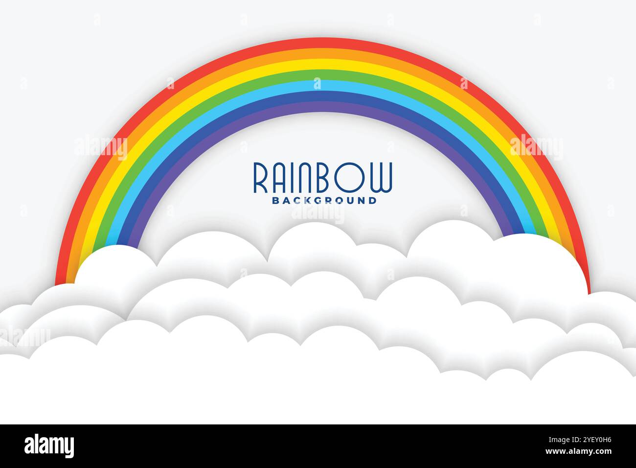 rainbow background with white papercut clouds design Stock Vector Image ...