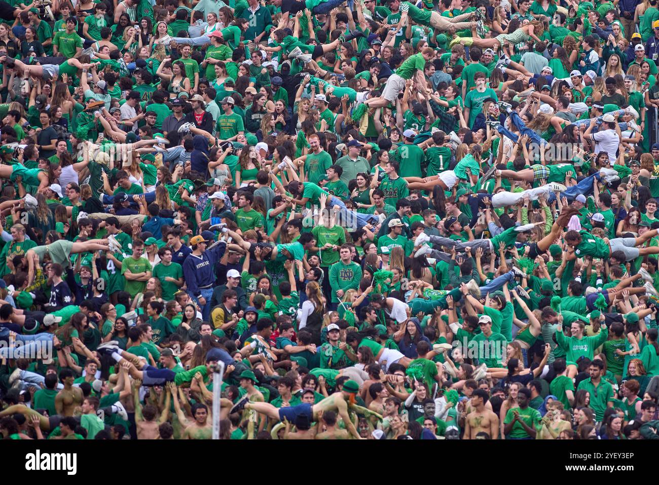 SOUTH BEND, IN - SEPTEMBER 28: Notre Dame Fighting Irish fans are seen ...