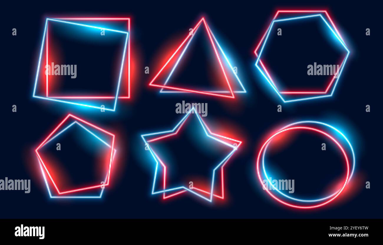 shiny neon frames set in various geometric shapes Stock Vector Image ...