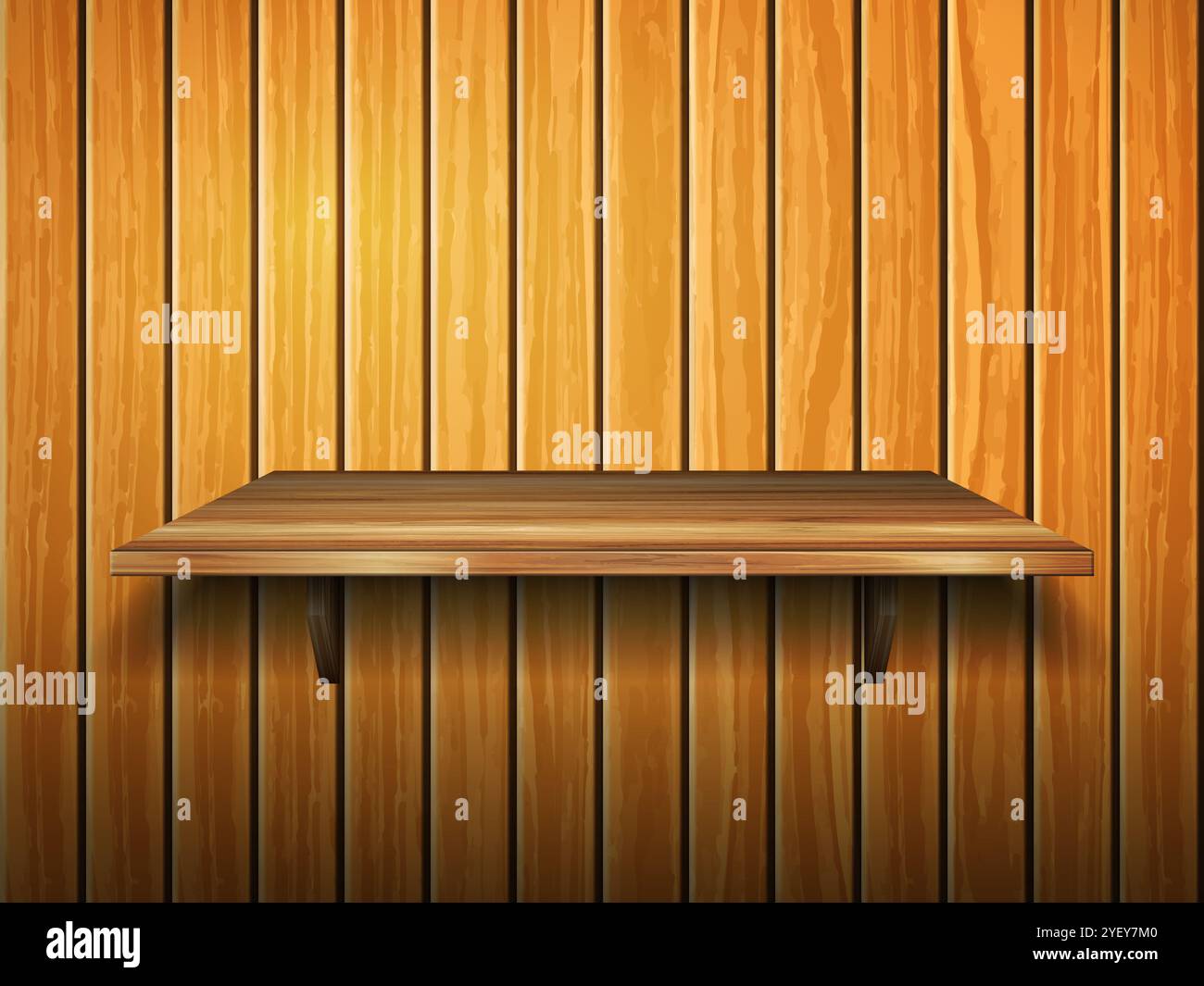 Wooden shelf on a wooden background. Vector illustration Stock Photo ...