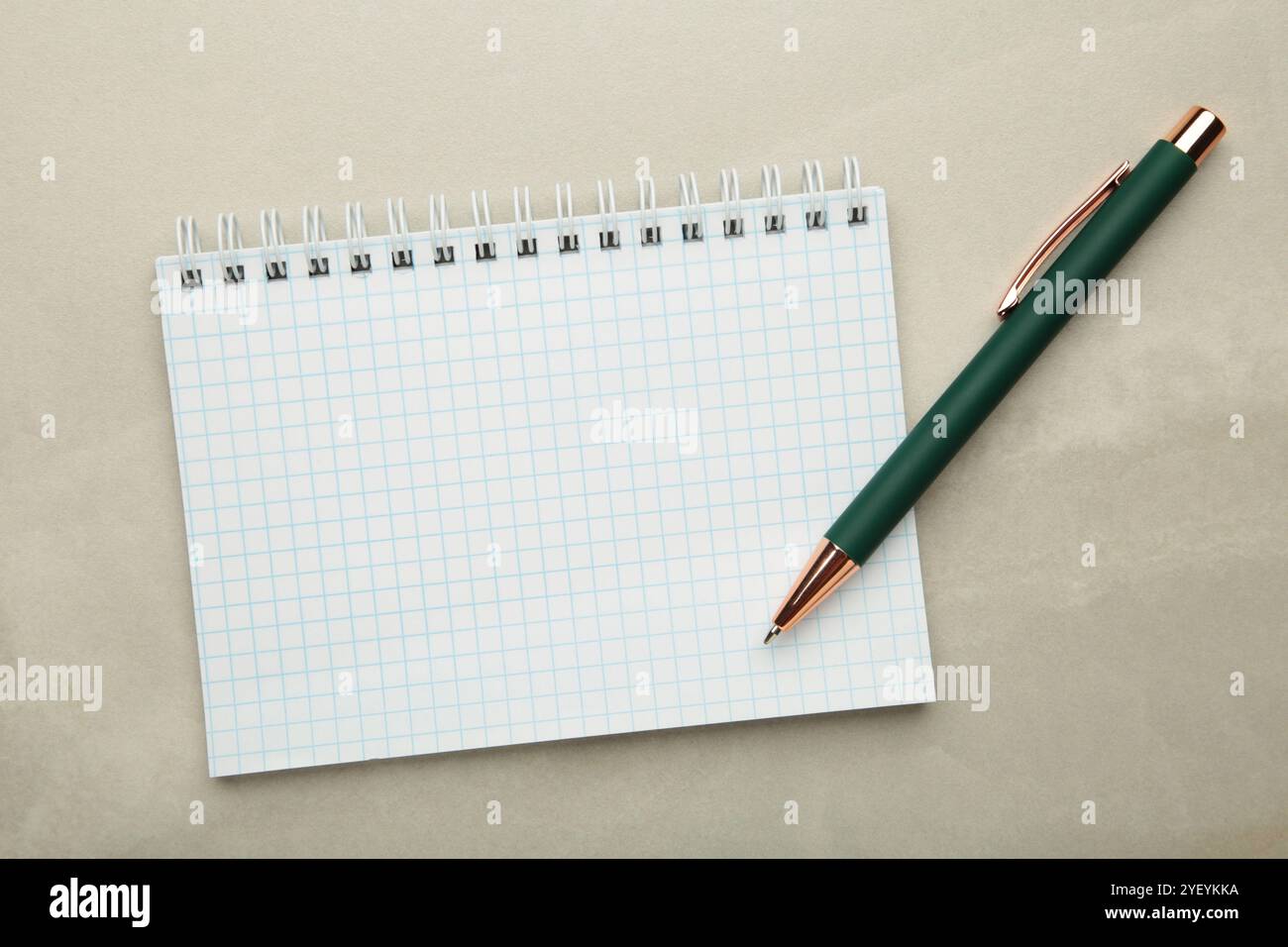Notebooks and pen on light background, top view Stock Photo