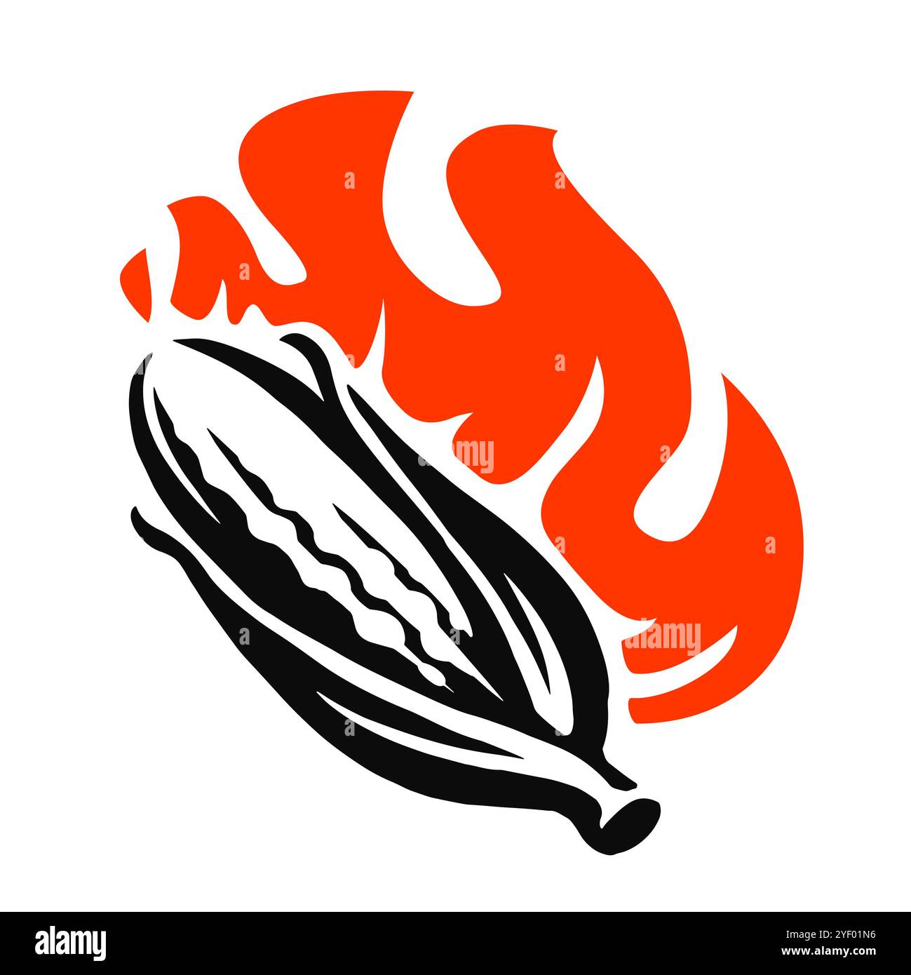 Popcorn logo symbol. Sweet corn cob on fire emblem icon. Fast food vector illustration Stock Vector