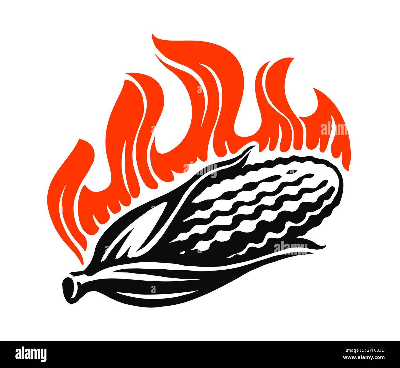 Hot corn cob emblem. Popcorn logo symbol. Fast sweet food icon vector illustration Stock Vector