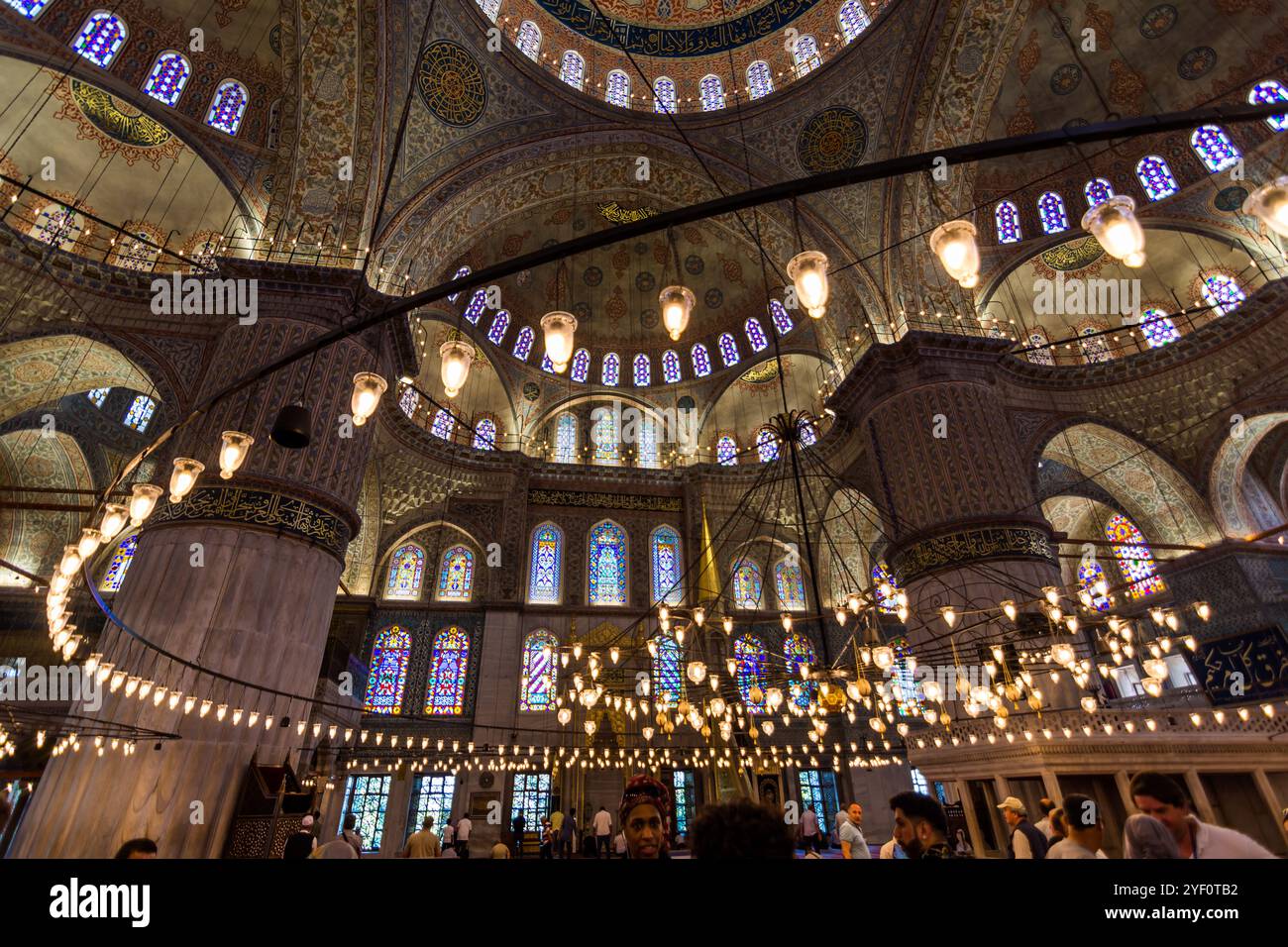 Blue Mosque Interior Dome, Blue Tiles, and Stained Glass in Istanbul ...
