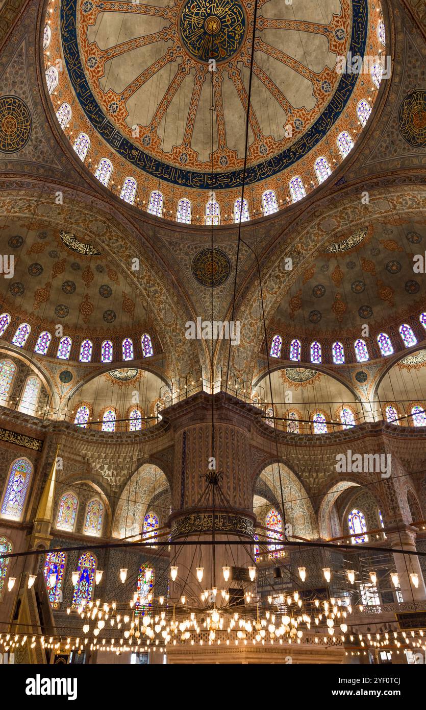 Blue Mosque Interior Dome, Blue Tiles, and Stained Glass in Istanbul ...