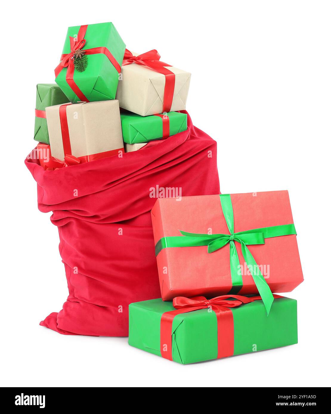Santa Claus bag full of presents isolated on white Stock Photo - Alamy