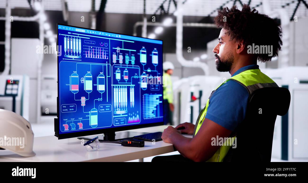 Operator And Engineer Monitor SCADA System Using Control Stock Photo ...