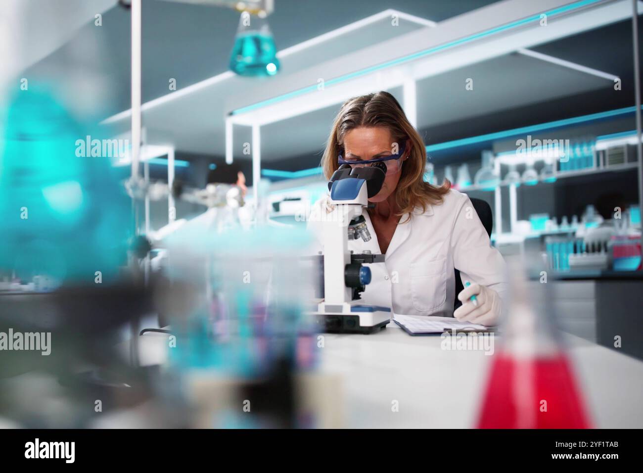 Medicine Clinic Discovery And Health Care. Scientist In Laboratory Stock Photo