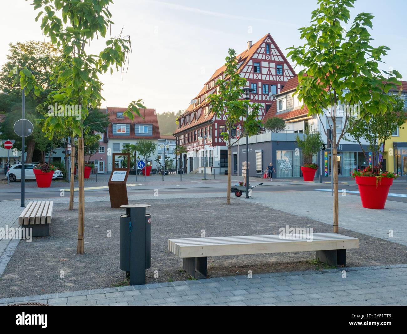 Balingen, Germany - October 2nd 2023: Recently designed urban square in the historic centre Stock Photo