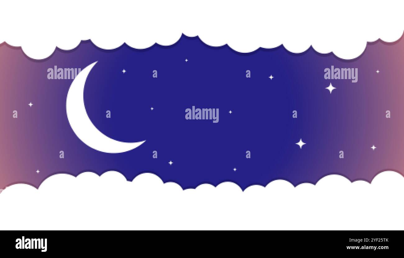 moon and stars background with white clouds Stock Vector Image & Art ...
