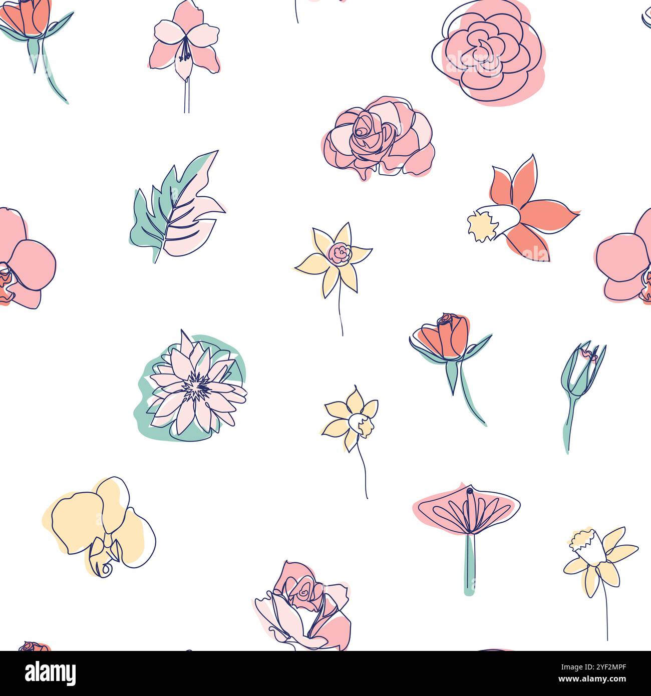 One line seamless modern pattern. flowers modern simplicity vector ...