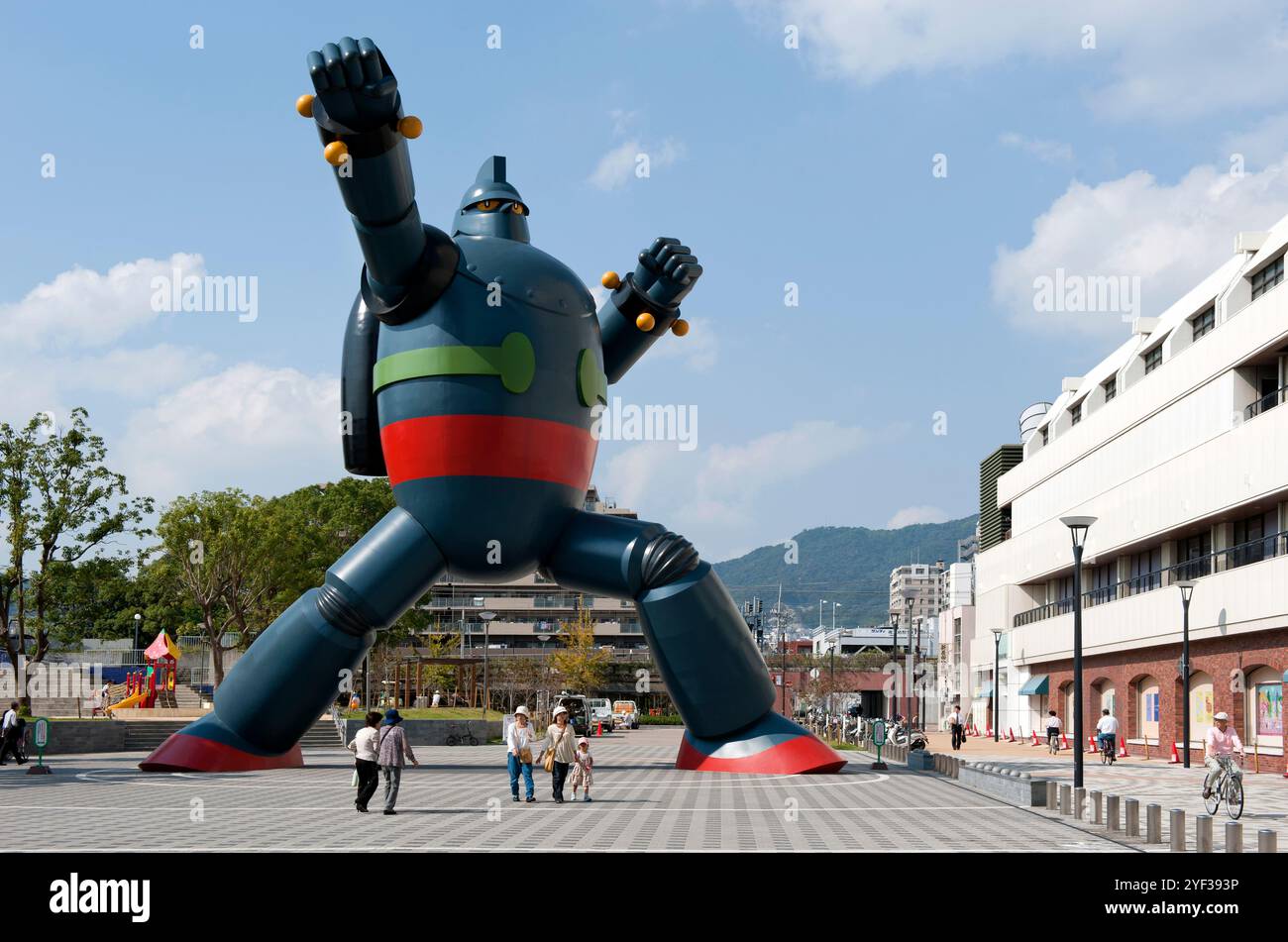 A giant Tetsujin 28, or Iron Man 28, robot statue created by