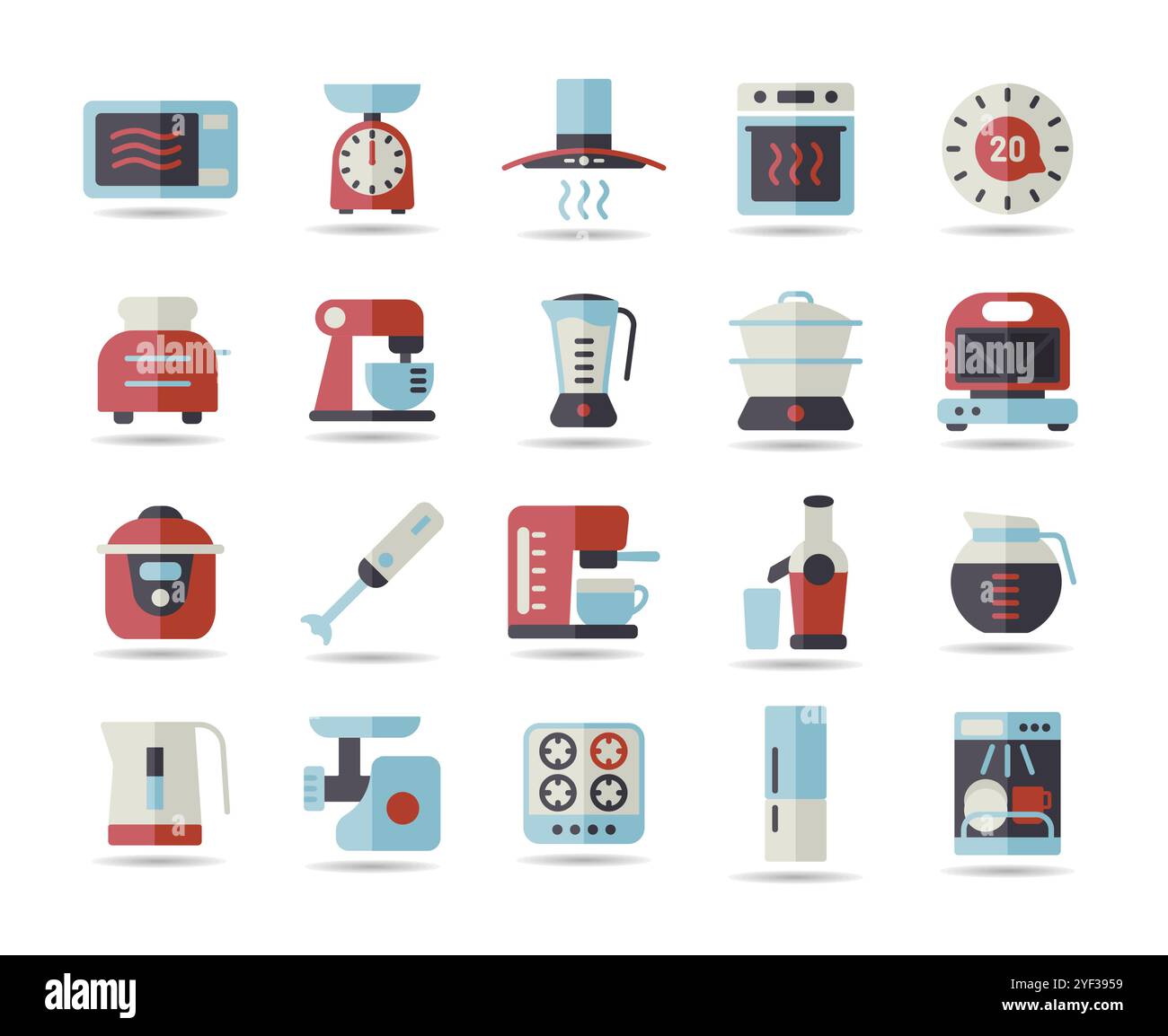Kitchen appliances electronic electrical equipment tool vector isolated icon set. Graph symbol for cooking web site and apps design, logo, app, UI Stock Vector