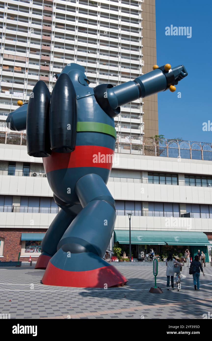 A giant Tetsujin 28, or Iron Man 28, robot statue created by
