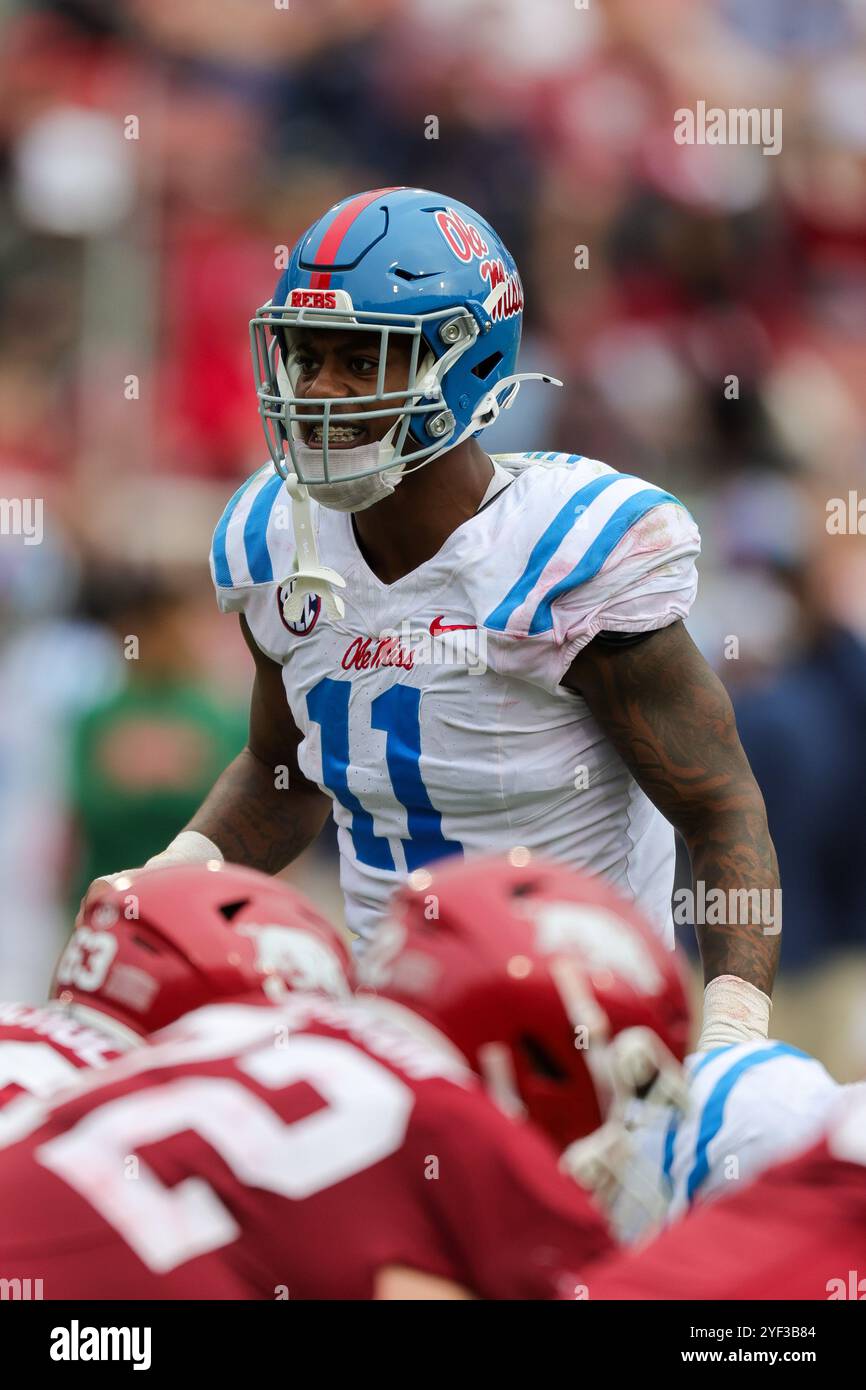 November 2, 2024: Ole Miss linebacker Chris Paul Jr. #11 looks into the ...