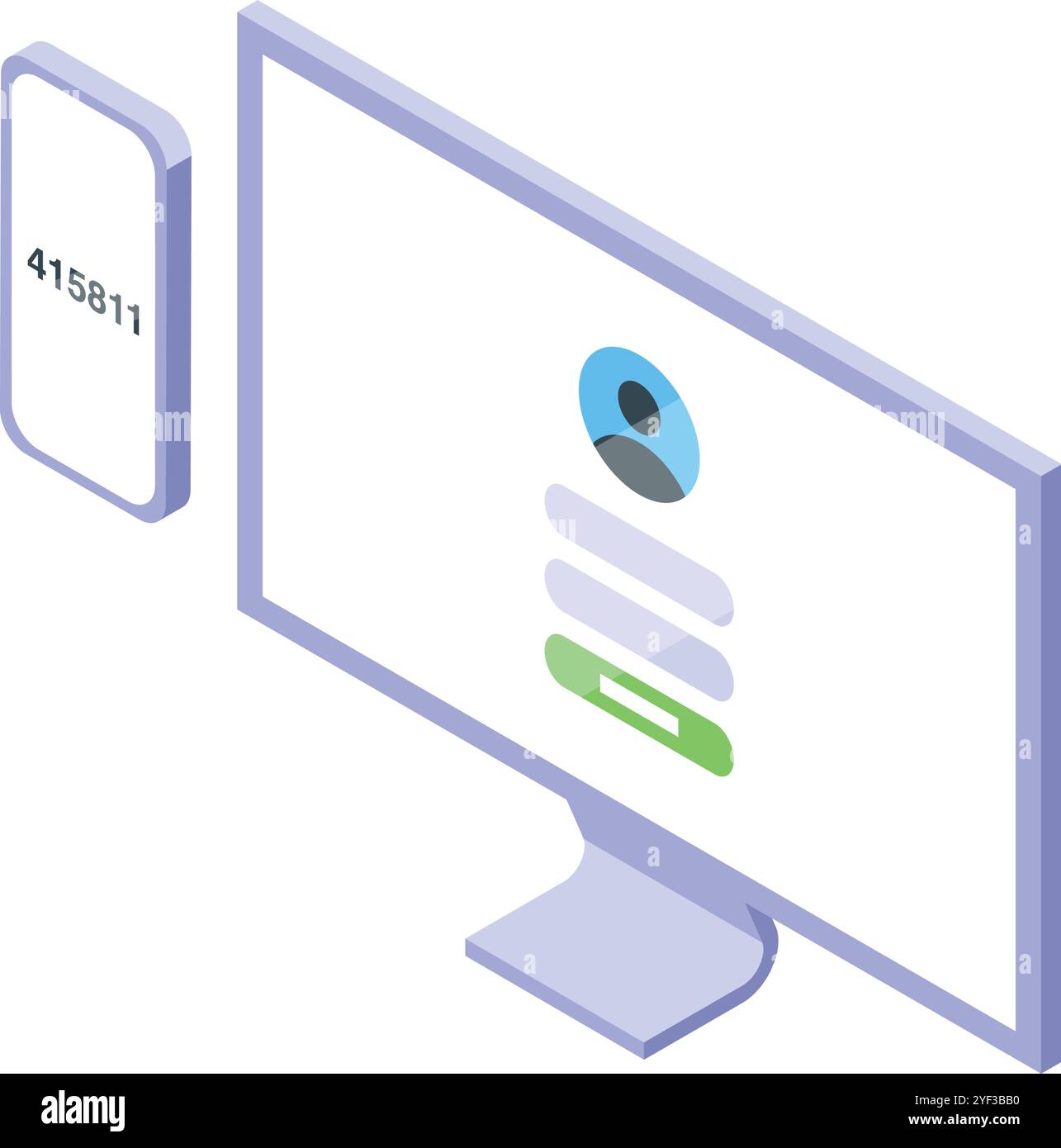 Two factor authentication process using a smartphone and computer, enhancing online security and protecting user accounts Stock Vector