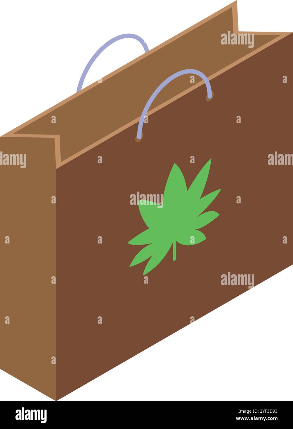 Isometric view of a brown shopping bag featuring a green leaf logo, representing eco conscious consumerism and sustainable retail practices Stock Vector