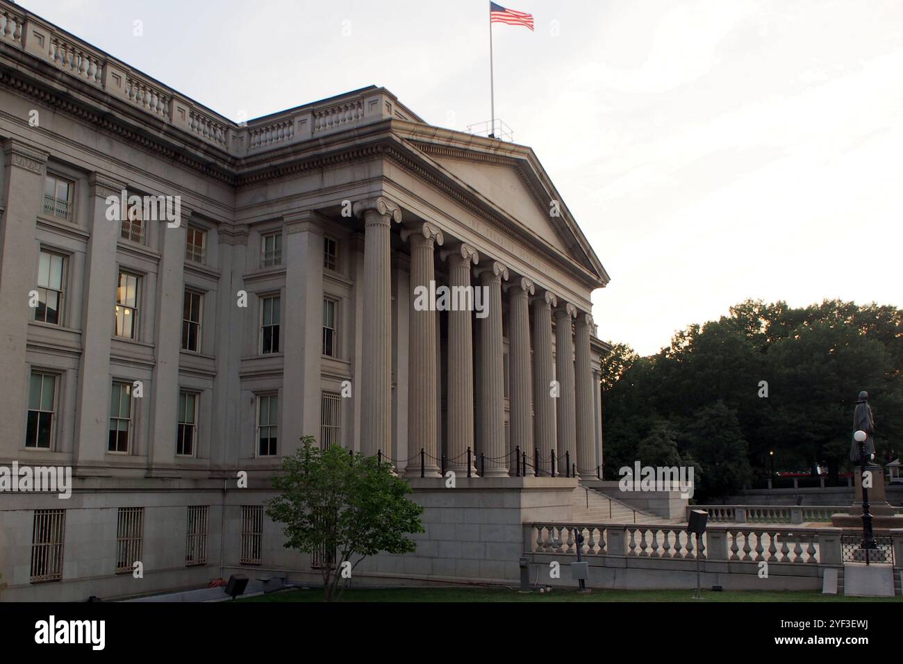 Northern entrance to the United States Treasury Building, side view of the portico, Washington, DC, USA Stock Photo