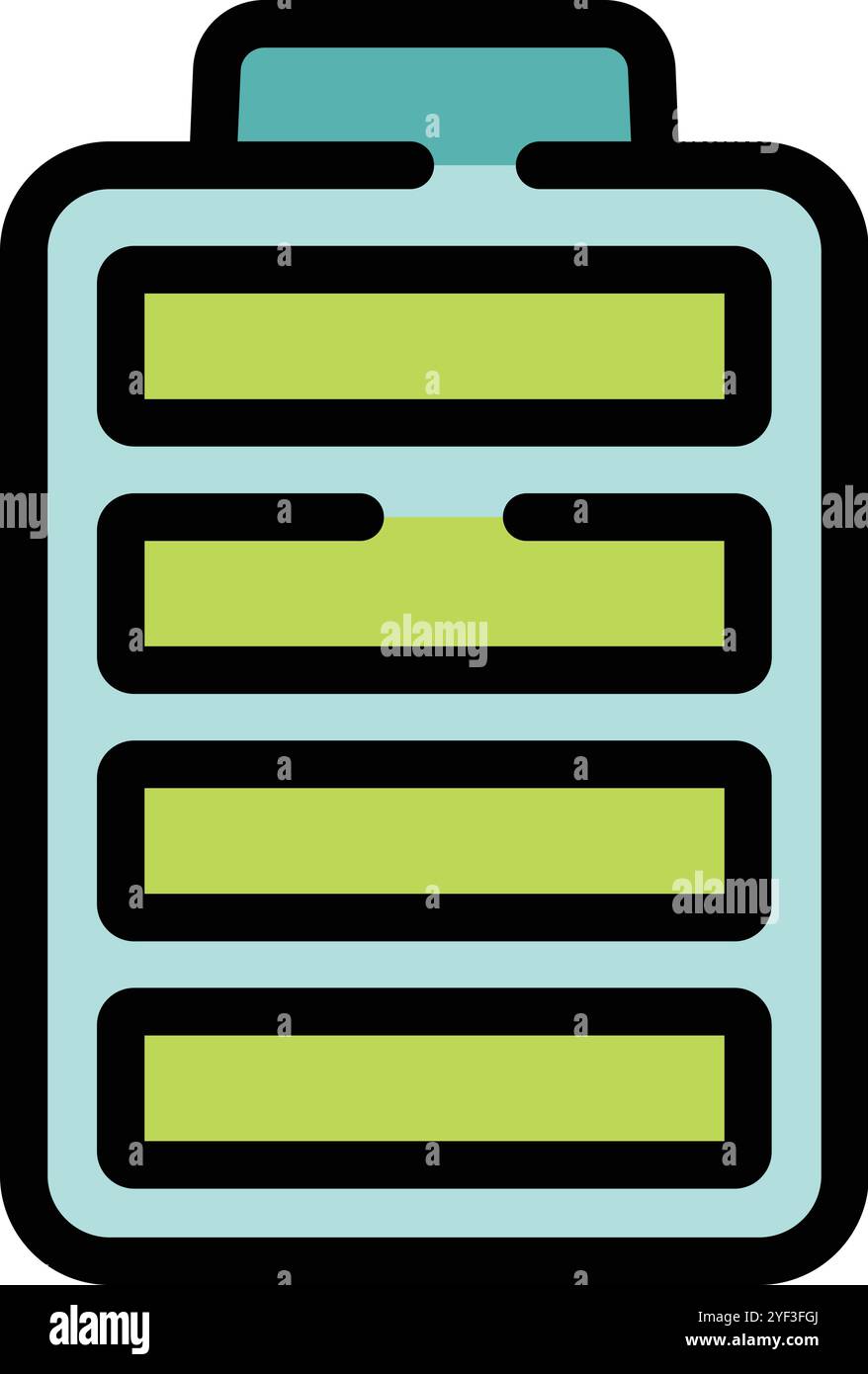 Simple battery icon is depicting an almost full charge level, indicating sufficient power Stock Vector