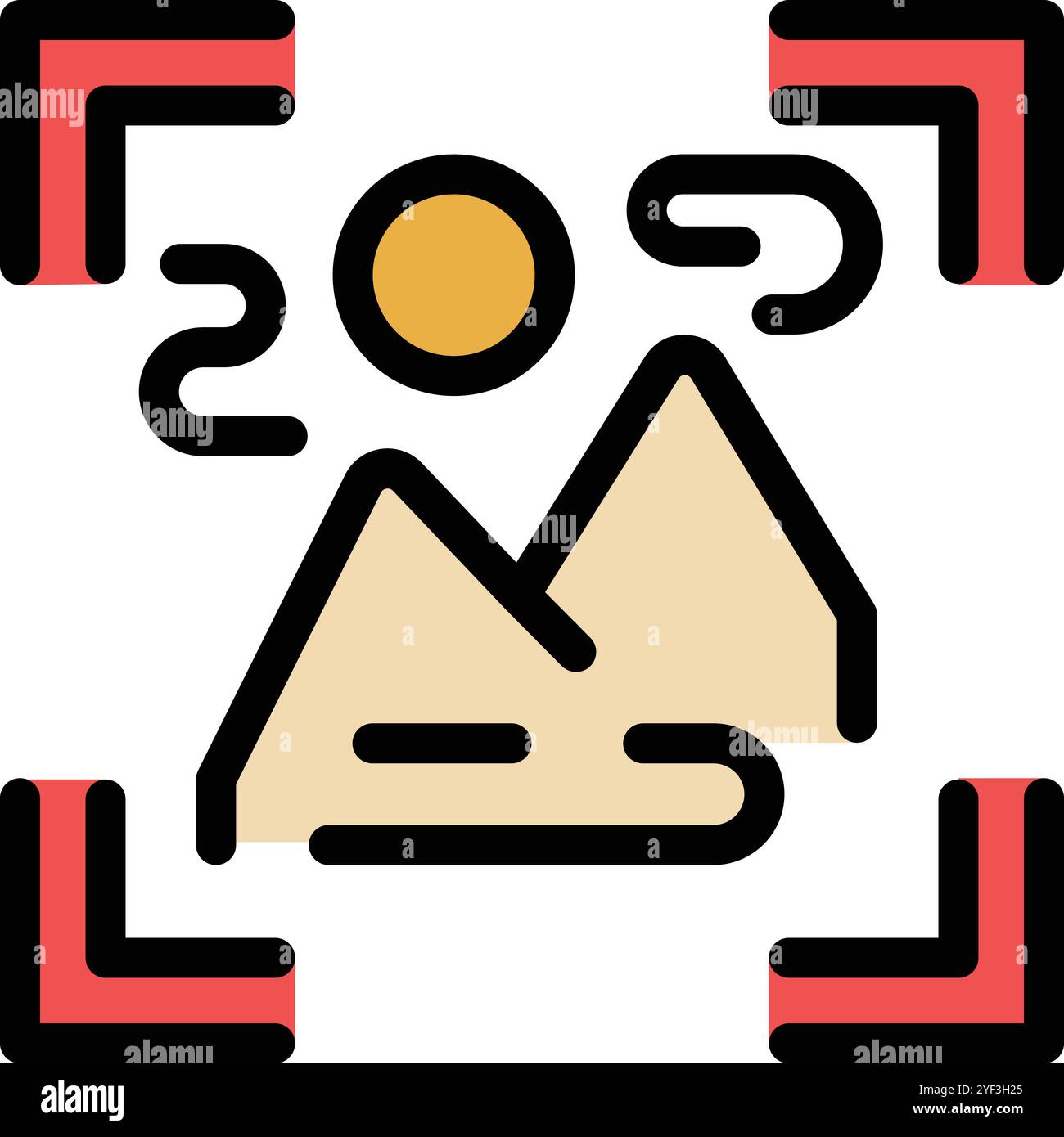 This icon represents the action of taking a photo of a mountain landscape Stock Vector