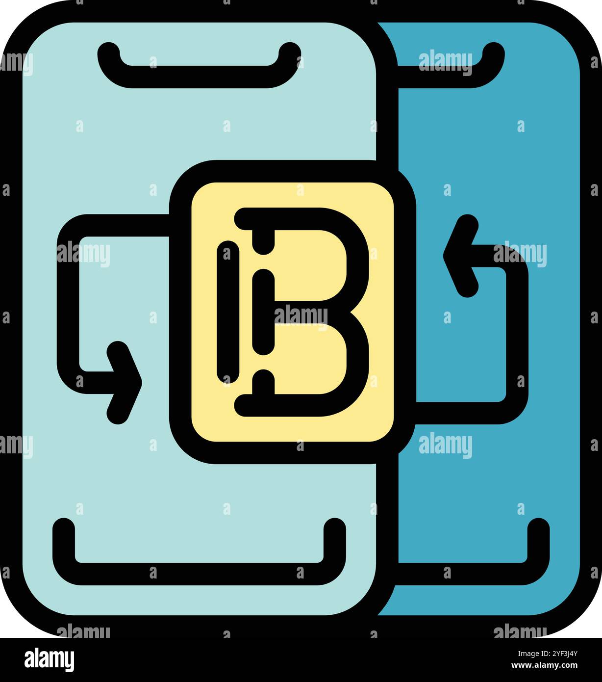 Two smartphones exchanging bitcoin cryptocurrency using wireless nfc technology Stock Vector