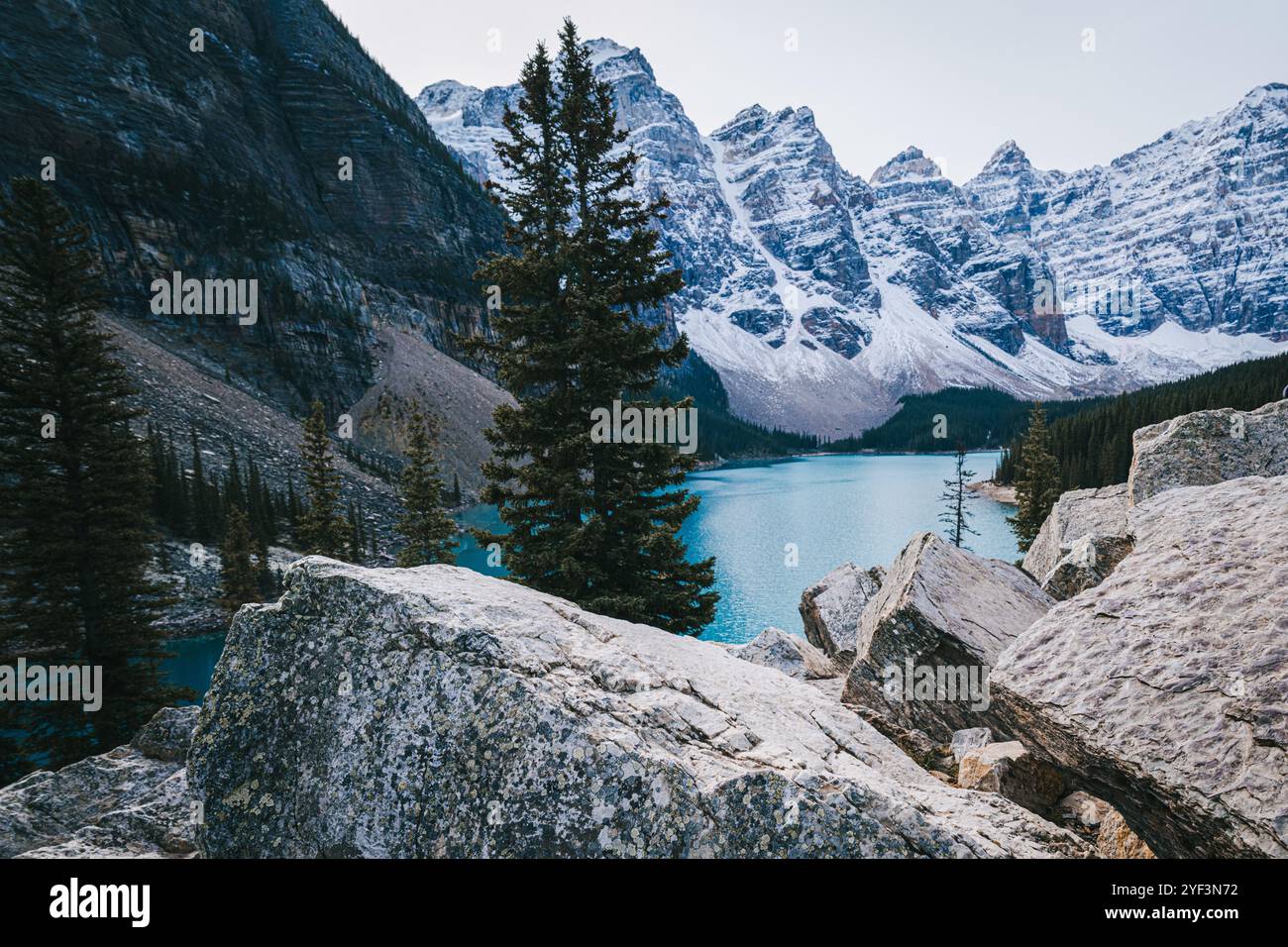 Lake Moraine in Banff national park in Alberta Stock Photo