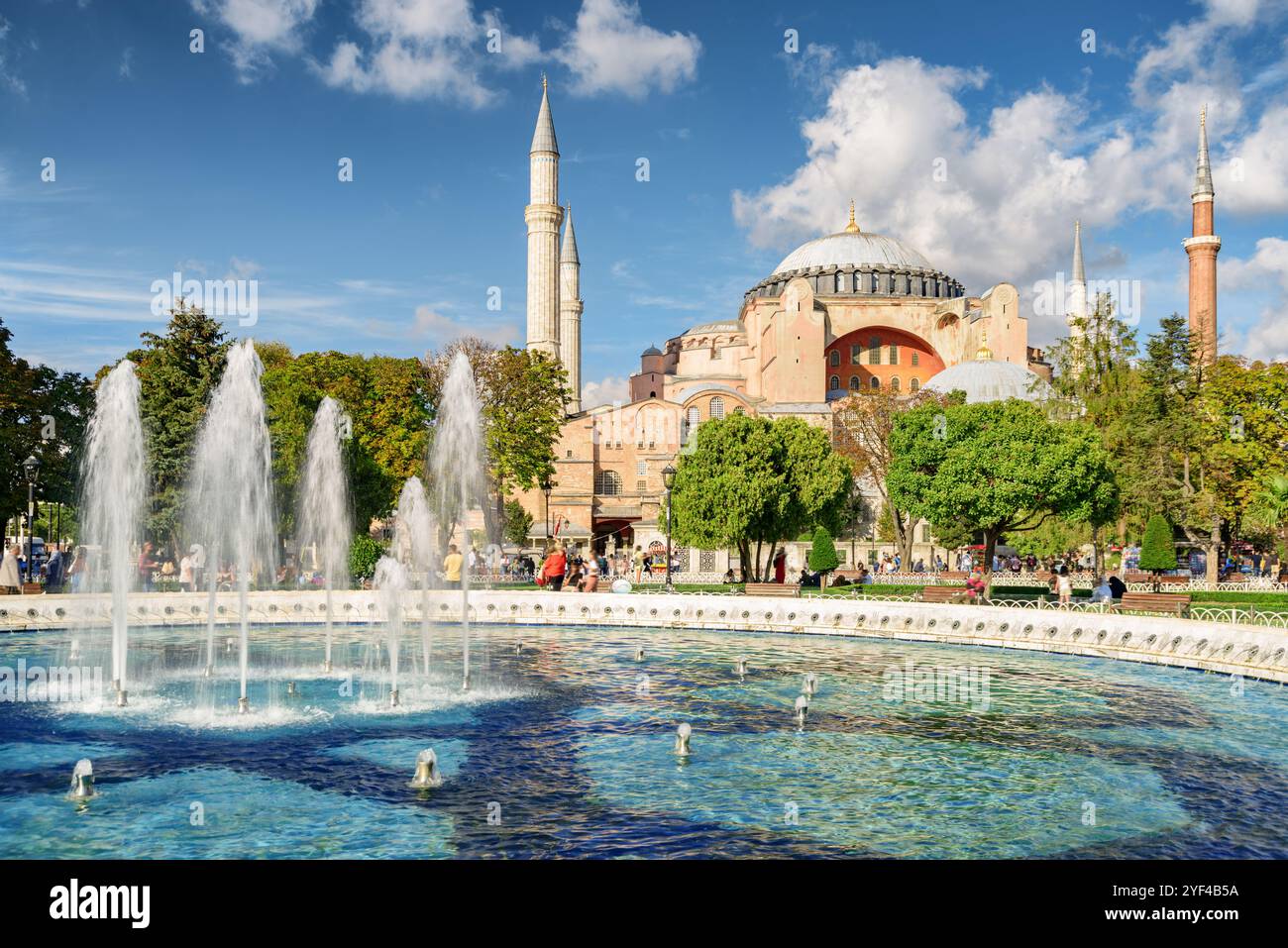 Scenic fountain at the Sultanahmet Square and the Hagia Sophia Stock ...
