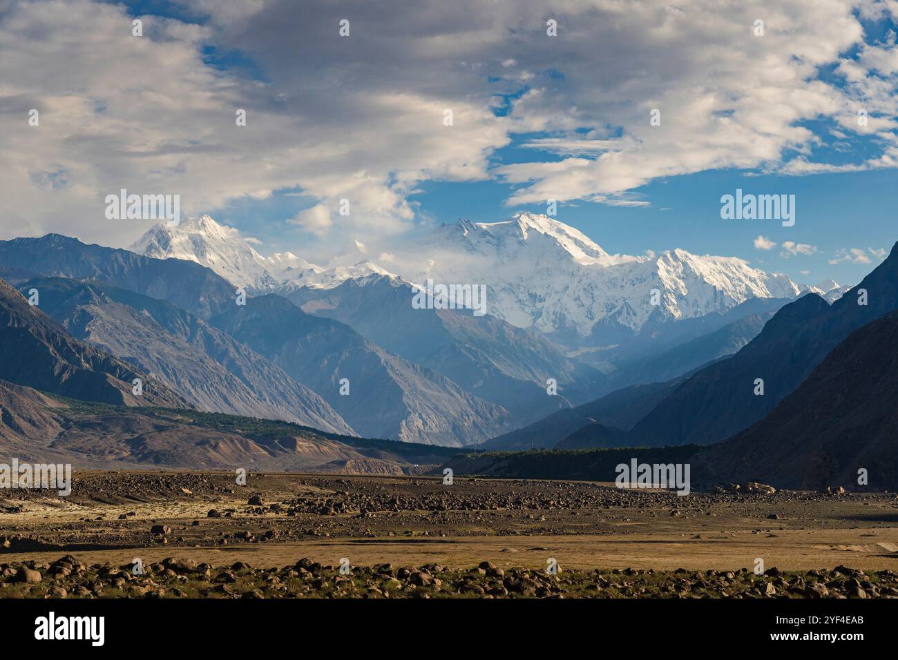 Scenic landscape view of Nanga Parbat mountain north face aka Rakhiot face near Jaglot, Gilgit, Gilgit-Baltistan, Pakistan Stock Photo