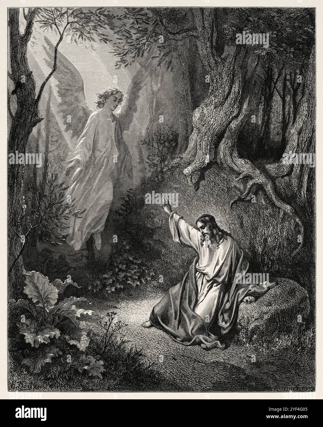 Mount of Olives. Jesus meets an angel in the garden of Gethsemane in ...