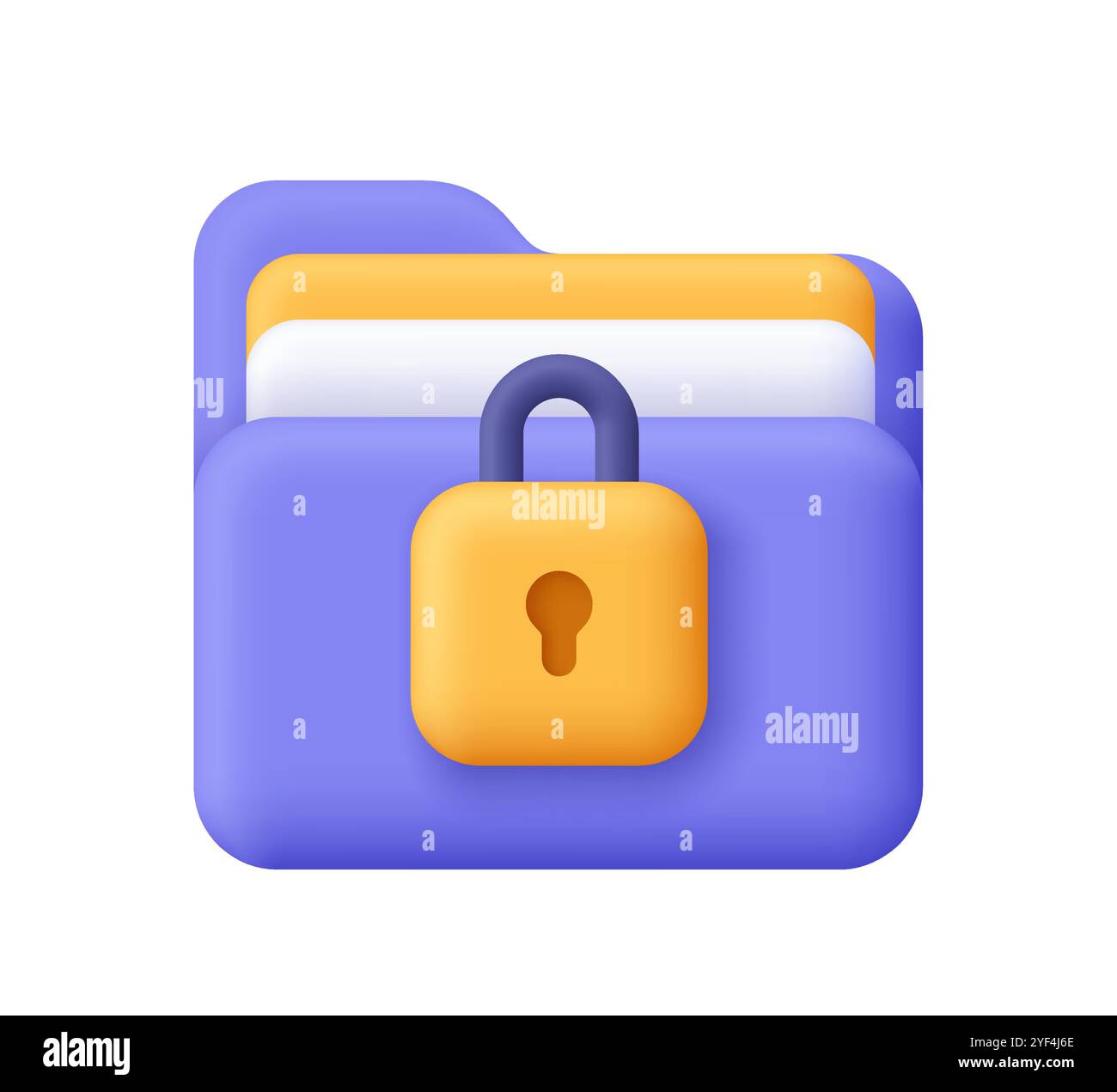 Folder with documents and a lock. Data security, information protection, privacy  concept. 3d vector icon. Cartoon minimal style. Stock Vector