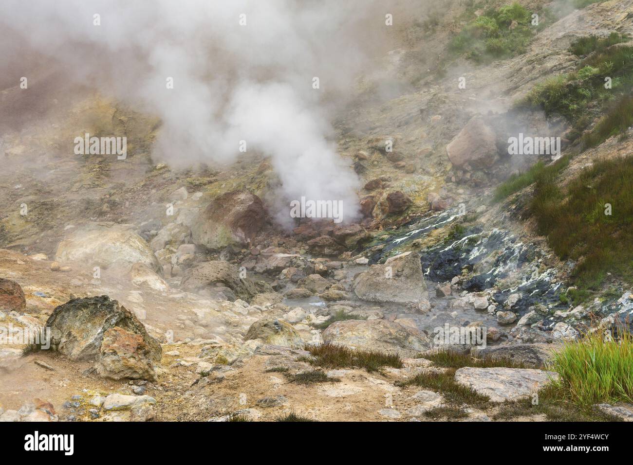 Volcano Spring Break Breathtaking scenery view of volcanic landscape, aggressive hot spring ...