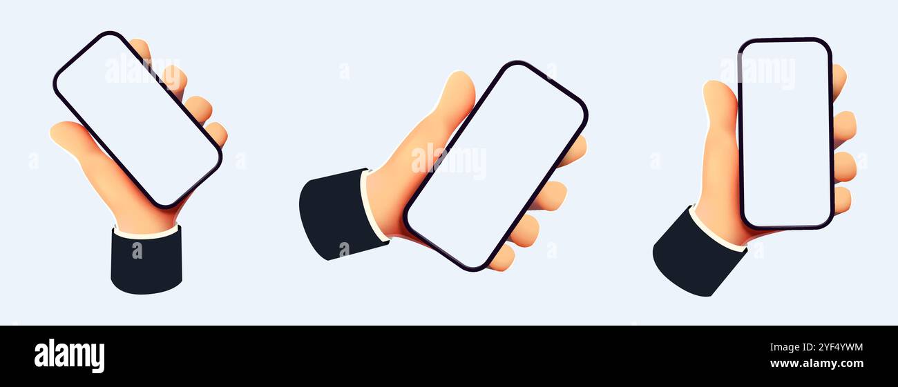 Hand holding smartphone set. 3D Icon collection. Vector illustration ...