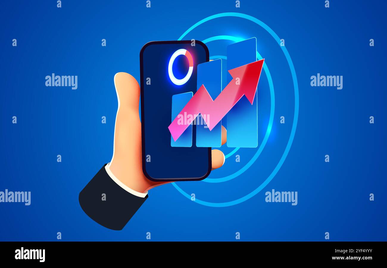 Mobile technology concept. Market trend graphs analysis on smartphone ...