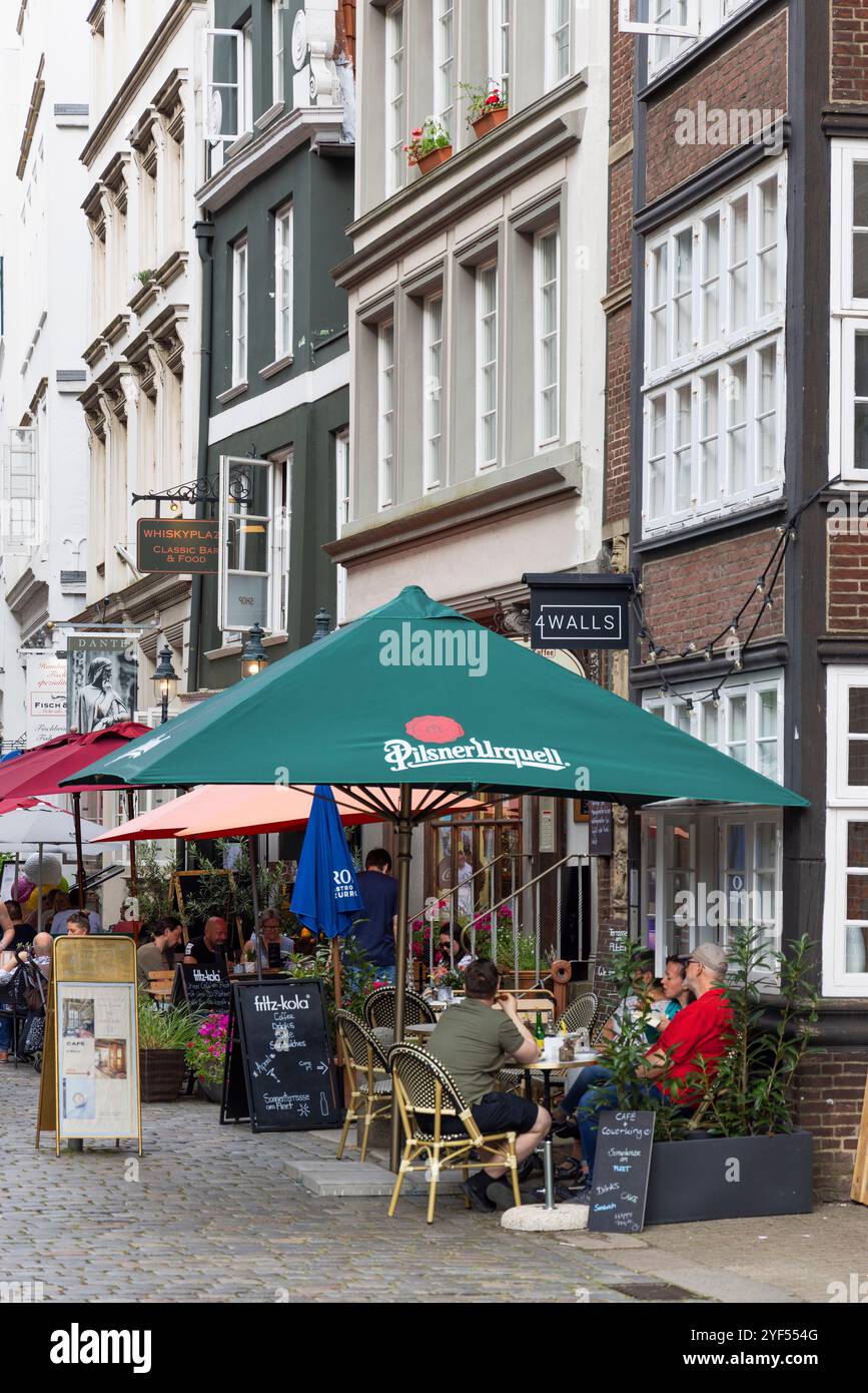 Outdoor cafes on Deich Street, Hamburg, Germany Stock Photo
