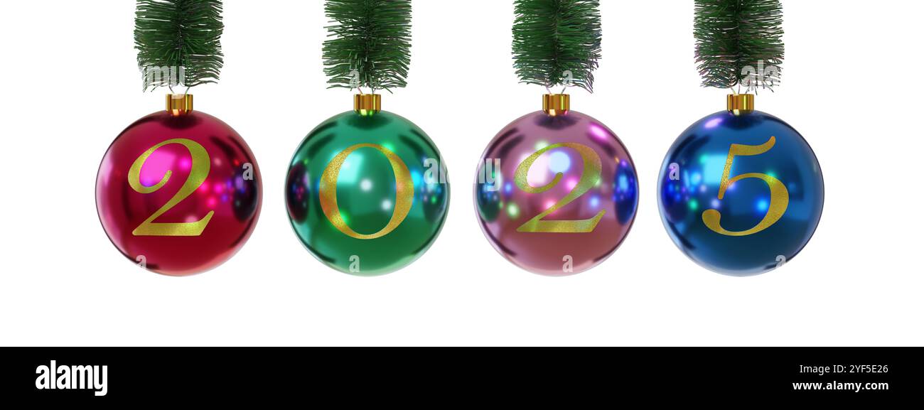 Christmas Balls With The Number 2025 Isolated On White Background New Christmas Balls With The Number 2025 Isolated On White Background New Year Concept 3d Illustration 2YF5E26 