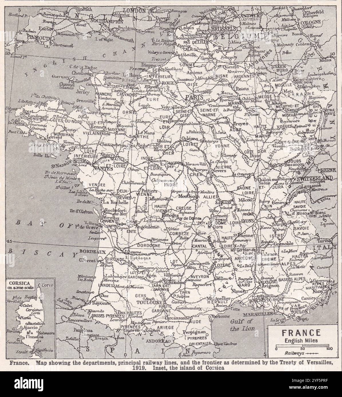 Vintage map of France, 1930s. Stock Photo