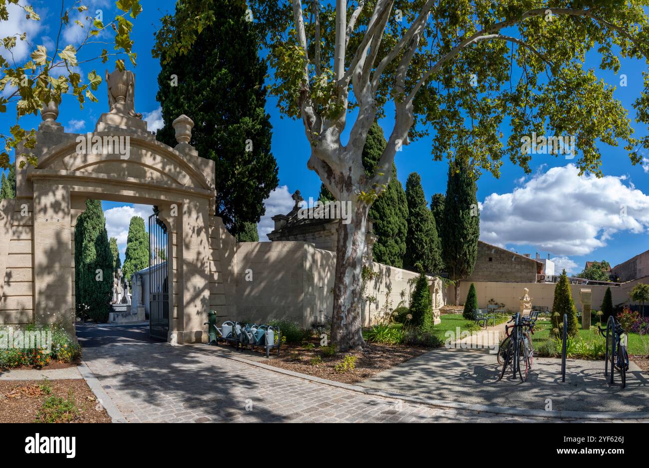 Entrance to Cemetery Vieux, Beziers, Herault department in the Occitanie region, France. Stock Photo