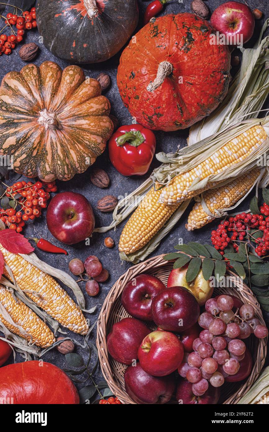 Autumn agricultural still life with fruits and vegetables. Harvest ...