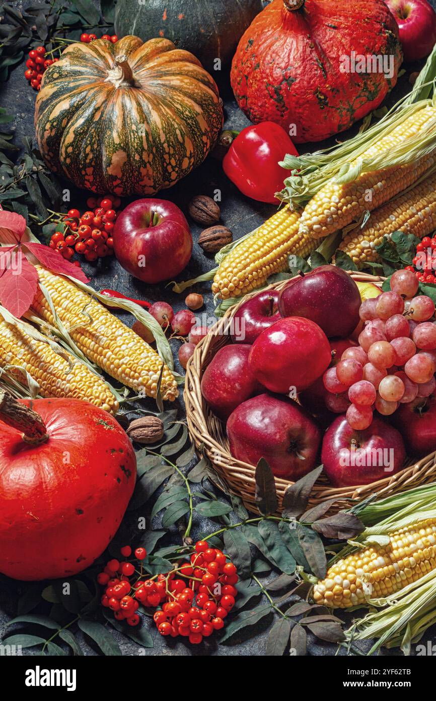 Autumn agricultural still life with fruits and vegetables. Harvest ...