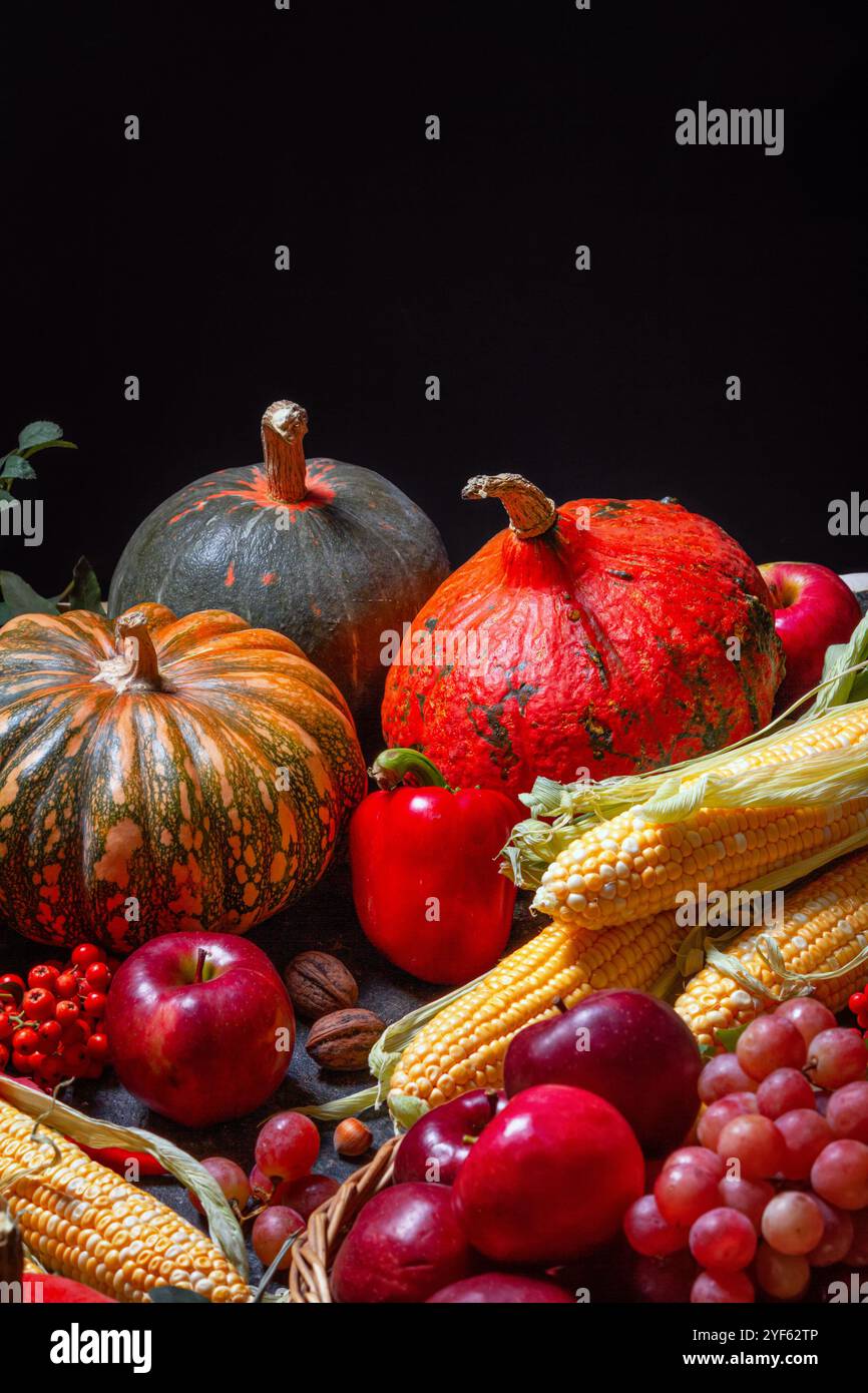 Autumn agricultural still life with fruits and vegetables. Harvest ...