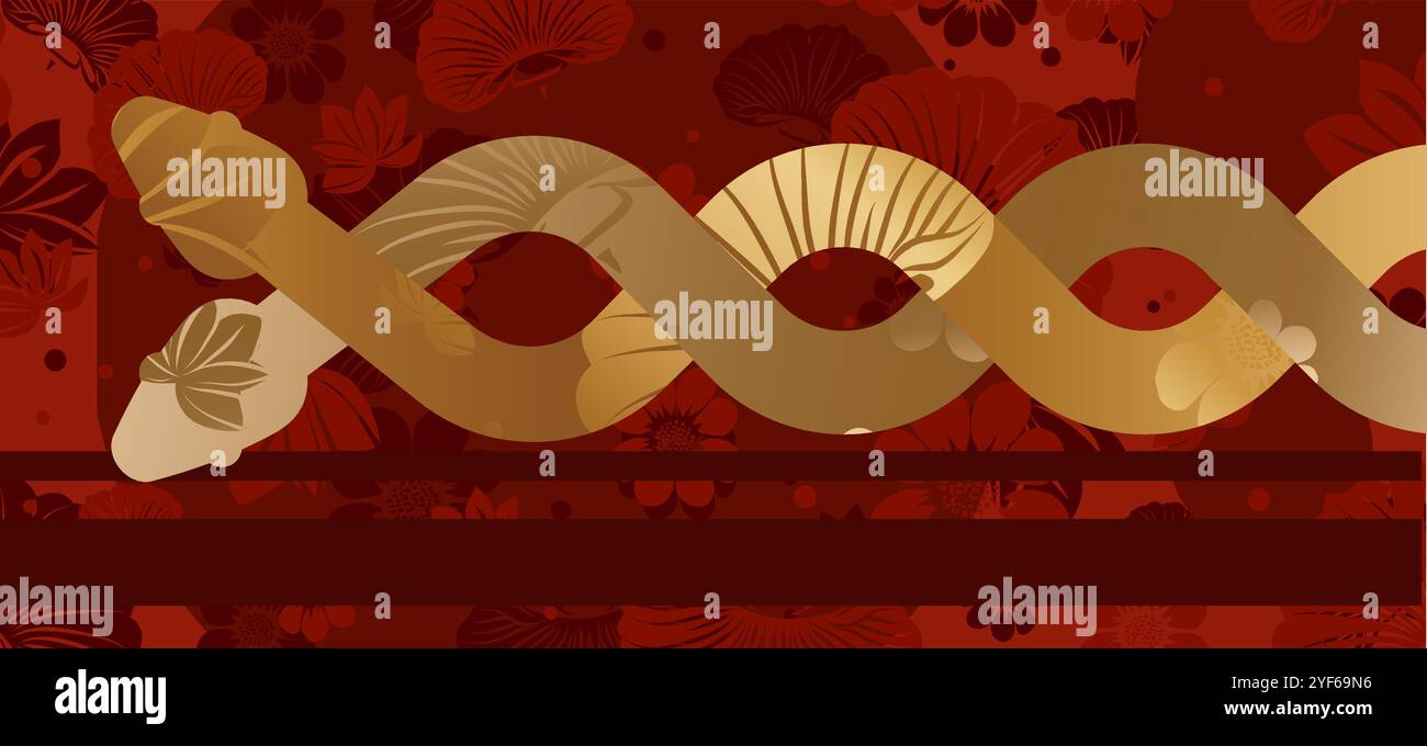 Two intertwined snakes on a floral background. Stock Vector