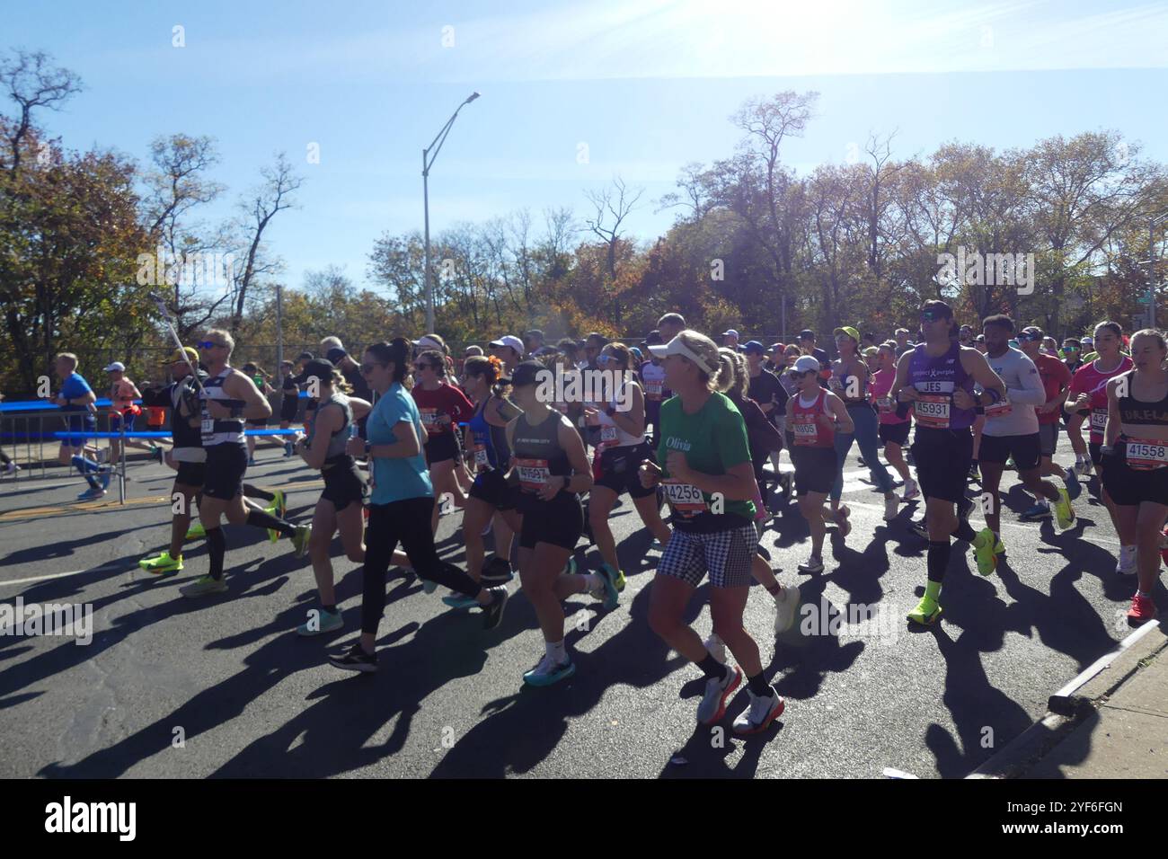 4th Ave and 70th St, Brooklyn, NY 11220 USA. Nov 3, 2024. Over 50,000 determnied runners tackled the 26.2 mile long 2024 TCS New York City Marathon, heading from the Verrazano Narrows Bridge into Brooklyn and onwards toward the race’s Manhattan finish line on a blustery but sunny November morning. Credit: ©Julia Mineeva/EGBN TV News/Alamy Live News Stock Photo